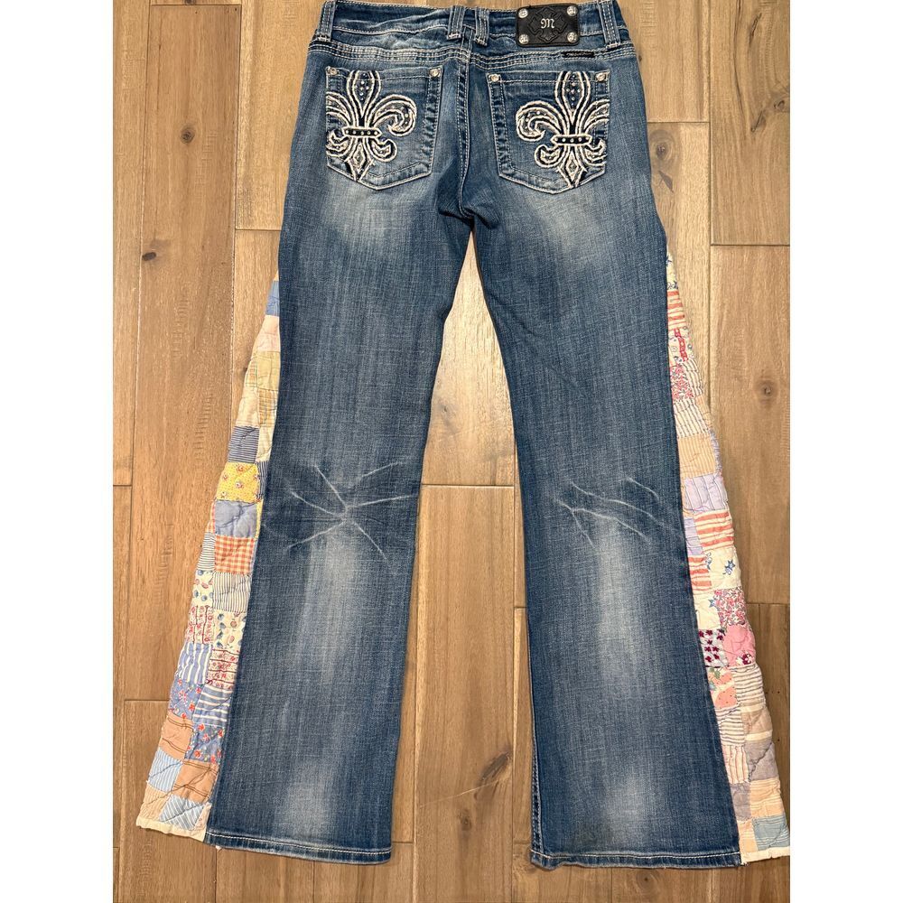 Miss Me Antique Quilt Patchwork Panel Custom Signature Boot Jeans 29